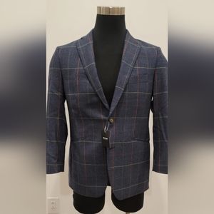 INDOCHINO Slim Fit Blue Windowpane Jacket NWT 40R